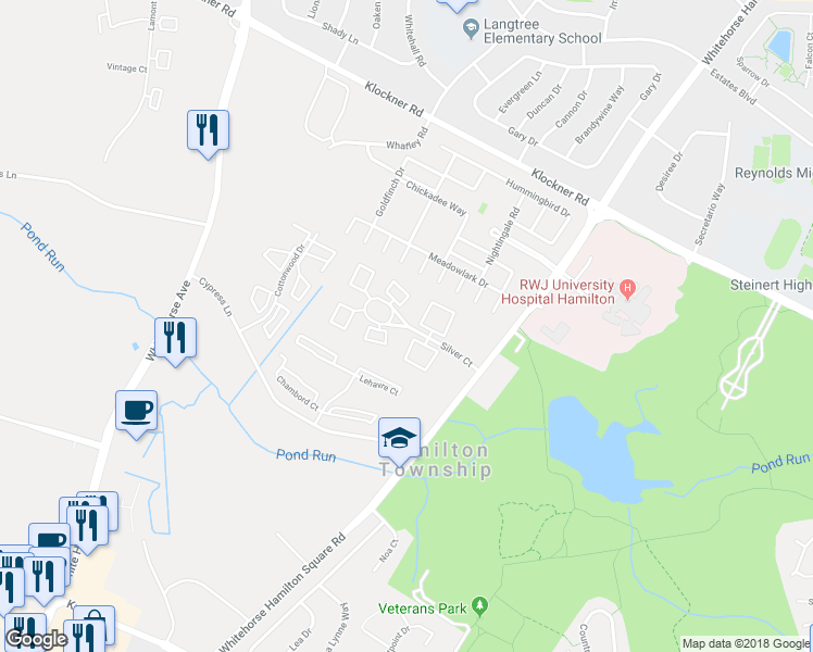 map of restaurants, bars, coffee shops, grocery stores, and more near 877 Silver Court in Hamilton Township