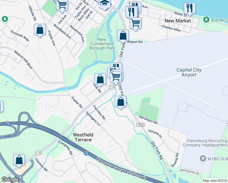 map of restaurants, bars, coffee shops, grocery stores, and more near 6 Lewisberry Road in New Cumberland