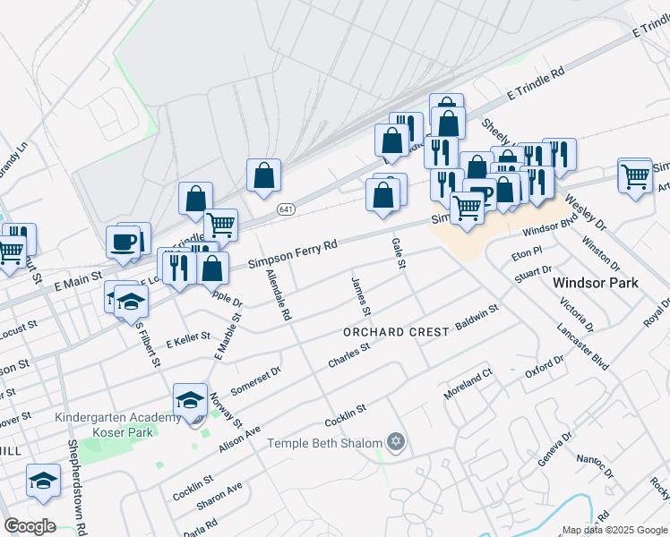map of restaurants, bars, coffee shops, grocery stores, and more near 913 Apple Drive in Mechanicsburg