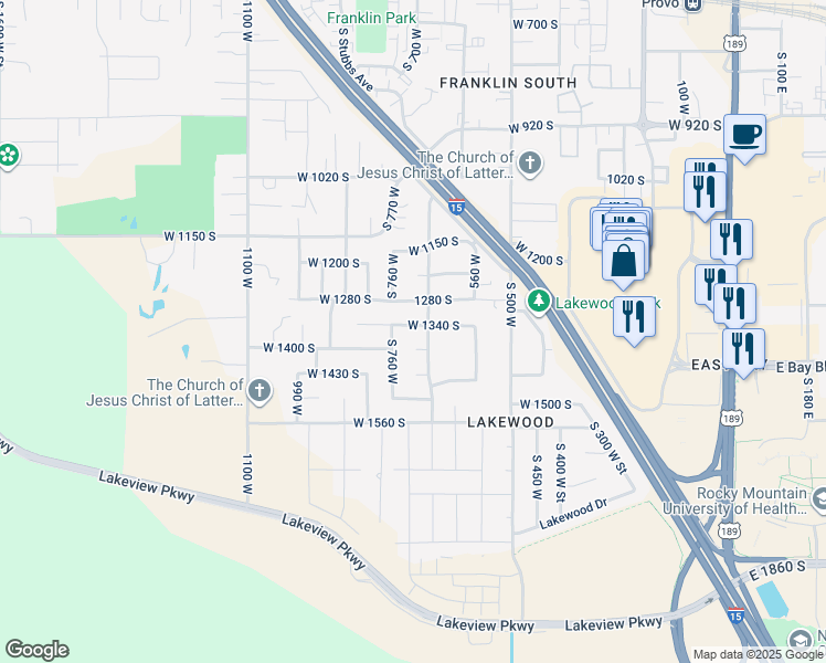 map of restaurants, bars, coffee shops, grocery stores, and more near 705 West 1340 South in Provo