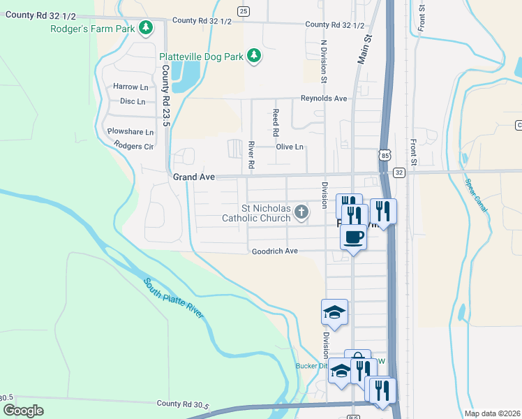 map of restaurants, bars, coffee shops, grocery stores, and more near 616 Marion Avenue in Platteville