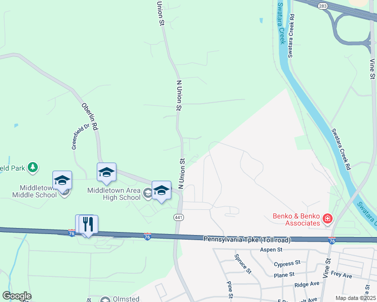 map of restaurants, bars, coffee shops, grocery stores, and more near 1330 North Union Street in Middletown