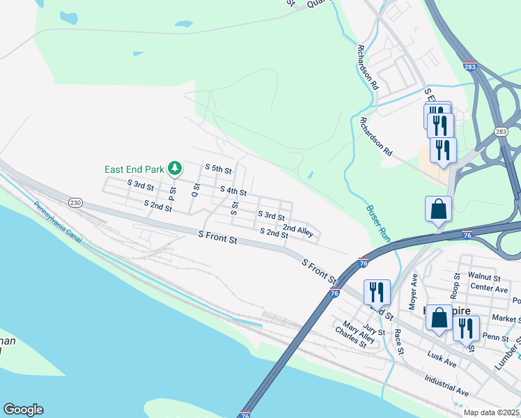 map of restaurants, bars, coffee shops, grocery stores, and more near 2605 South 3rd Street in Steelton