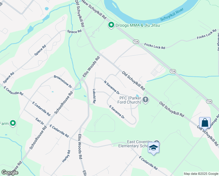 map of restaurants, bars, coffee shops, grocery stores, and more near 33 North Savanna Drive in Pottstown
