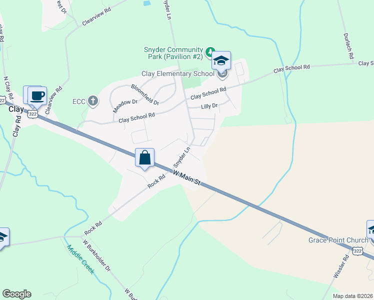 map of restaurants, bars, coffee shops, grocery stores, and more near 55 Snyder Lane in Ephrata