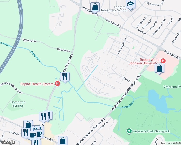 map of restaurants, bars, coffee shops, grocery stores, and more near 34 Mulberry Court in Hamilton Township