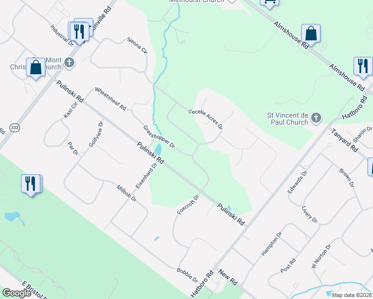 map of restaurants, bars, coffee shops, grocery stores, and more near 240 Cecelia Acres Drive in Warminster