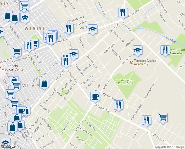 map of restaurants, bars, coffee shops, grocery stores, and more near 148 Edmund Street in Hamilton Township