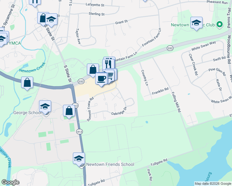 map of restaurants, bars, coffee shops, grocery stores, and more near 34 Summit Trace Road in Langhorne