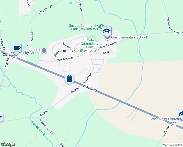 map of restaurants, bars, coffee shops, grocery stores, and more near 75 Snyder Lane in Ephrata