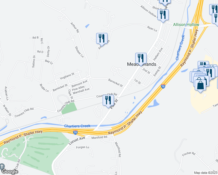 map of restaurants, bars, coffee shops, grocery stores, and more near in Meadowlands