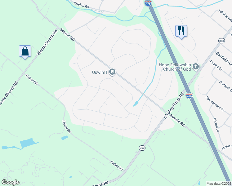 map of restaurants, bars, coffee shops, grocery stores, and more near 2268 Warner Road in Lansdale