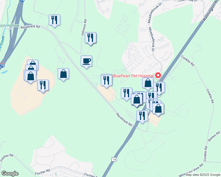 map of restaurants, bars, coffee shops, grocery stores, and more near 100 Adios Drive in Washington