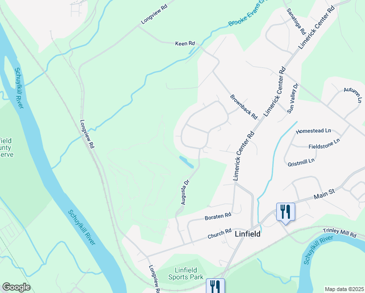 map of restaurants, bars, coffee shops, grocery stores, and more near 26 Pebble Beach Drive in Royersford