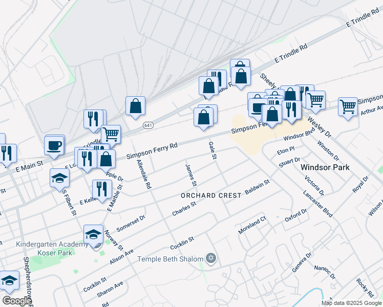 map of restaurants, bars, coffee shops, grocery stores, and more near 1005 Apple Drive in Mechanicsburg