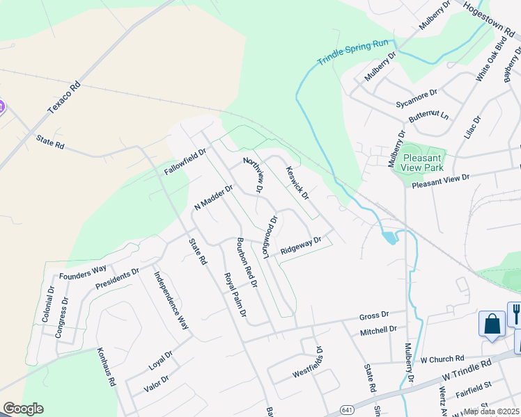 map of restaurants, bars, coffee shops, grocery stores, and more near 56 Northview Drive in Mechanicsburg