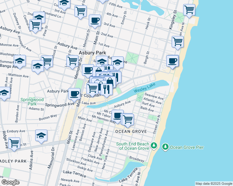 map of restaurants, bars, coffee shops, grocery stores, and more near 511 Cookman Avenue in Asbury Park