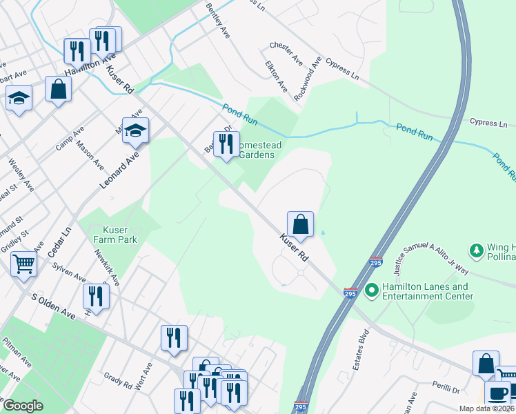 map of restaurants, bars, coffee shops, grocery stores, and more near 864 Kuser Road in Hamilton Township