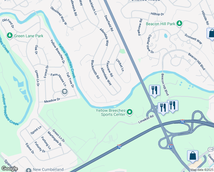 map of restaurants, bars, coffee shops, grocery stores, and more near 133 Blacksmith Road in Camp Hill
