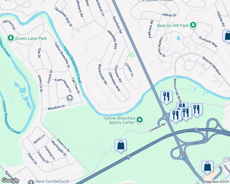 map of restaurants, bars, coffee shops, grocery stores, and more near 133 Blacksmith Road in Camp Hill