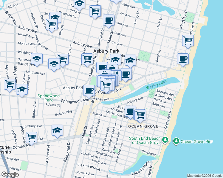map of restaurants, bars, coffee shops, grocery stores, and more near 649 Mattison Avenue in Asbury Park