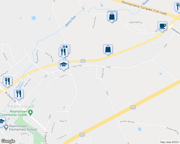 map of restaurants, bars, coffee shops, grocery stores, and more near 505 Stonecrest Court in Stevens