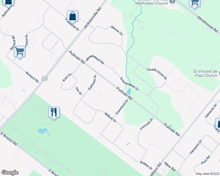 map of restaurants, bars, coffee shops, grocery stores, and more near 810 Pulinski Road in Warminster