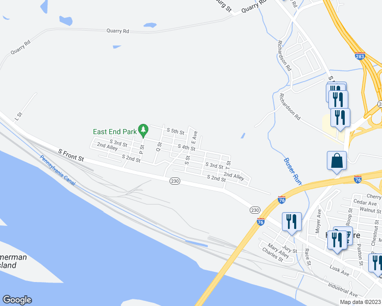 map of restaurants, bars, coffee shops, grocery stores, and more near 2504 3rd Alley in Steelton