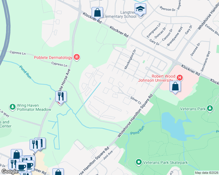map of restaurants, bars, coffee shops, grocery stores, and more near 1116 Silver Court in Hamilton Township