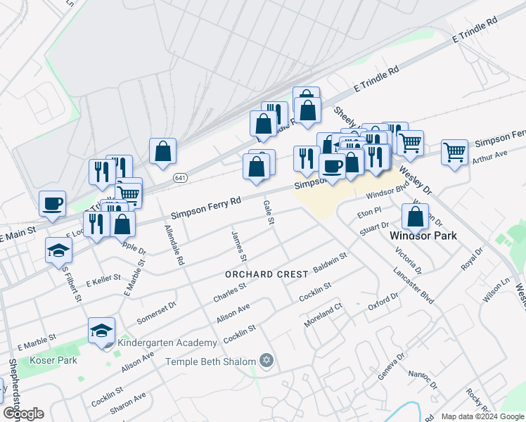 map of restaurants, bars, coffee shops, grocery stores, and more near 1015 Apple Drive in Mechanicsburg