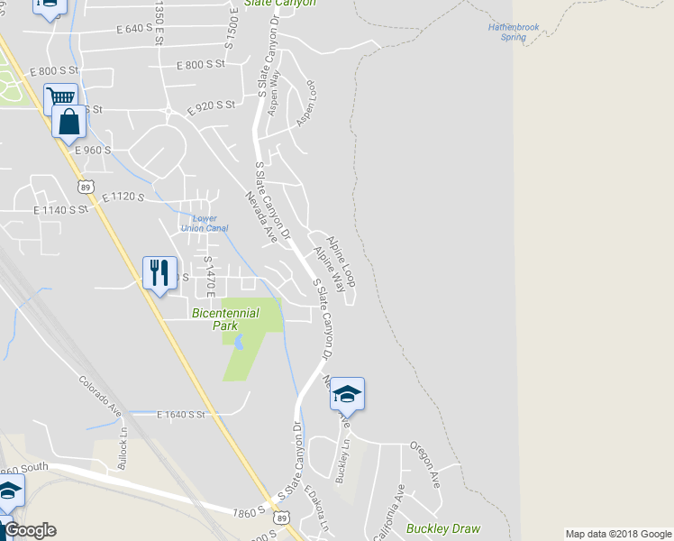 map of restaurants, bars, coffee shops, grocery stores, and more near 1339 Alpine Way in Provo
