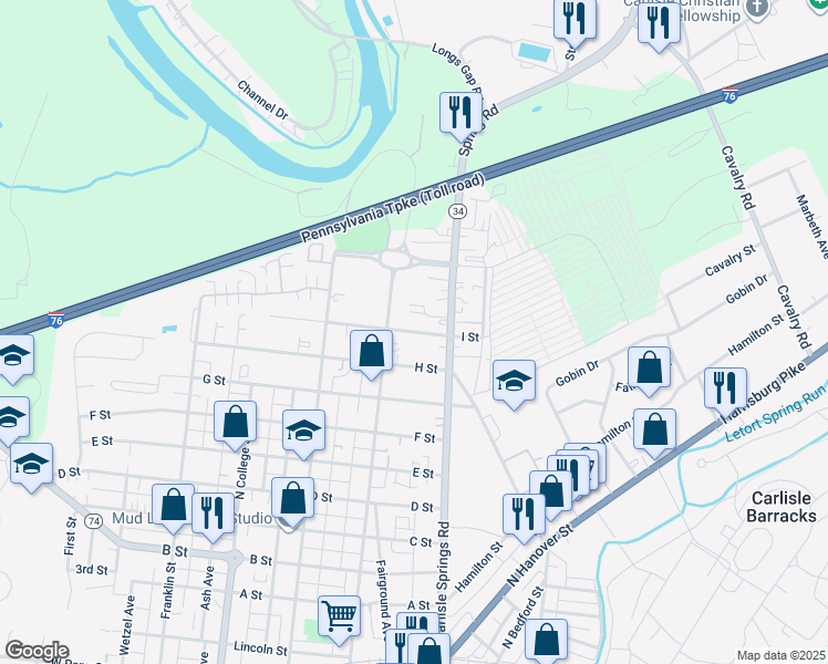 map of restaurants, bars, coffee shops, grocery stores, and more near 1 GARNER LN in Carlisle