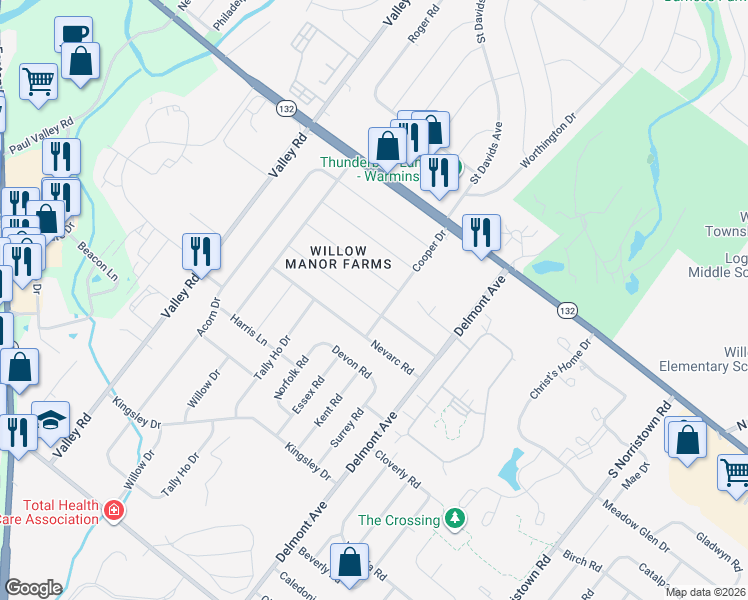 map of restaurants, bars, coffee shops, grocery stores, and more near 1429 Foster Road in Warminster