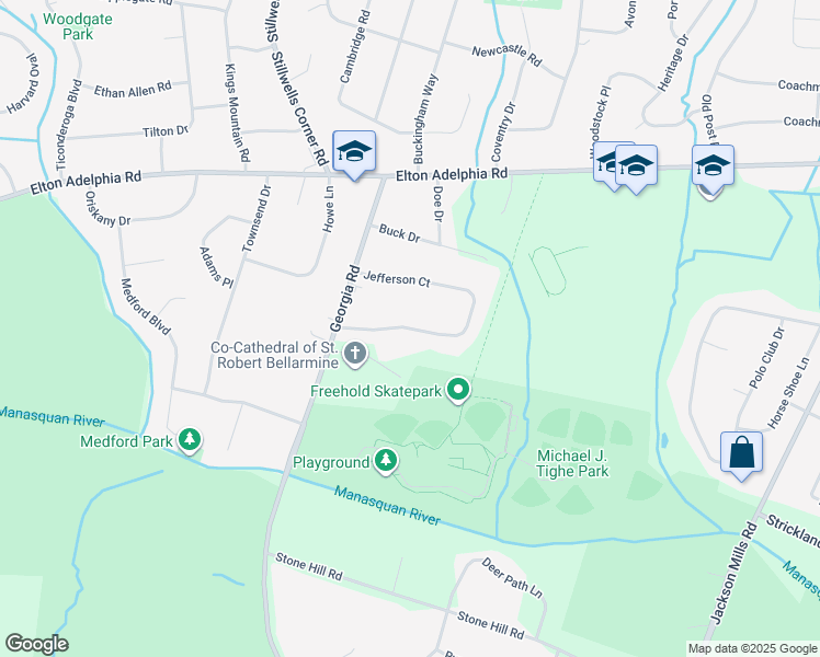 map of restaurants, bars, coffee shops, grocery stores, and more near 28 Jefferson Court in Freehold