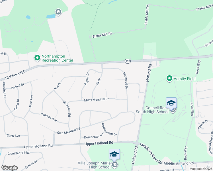 map of restaurants, bars, coffee shops, grocery stores, and more near 15 Adele Drive in Richboro