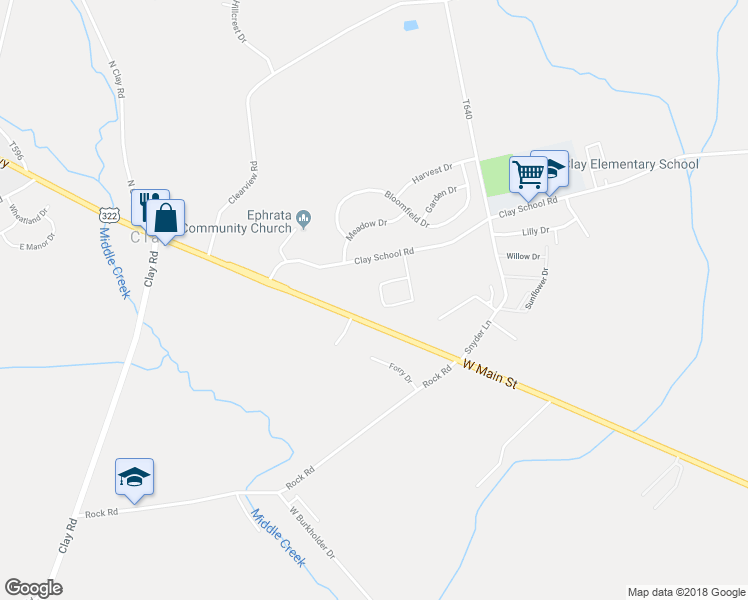 map of restaurants, bars, coffee shops, grocery stores, and more near 222 Mount Olive Lane in Ephrata