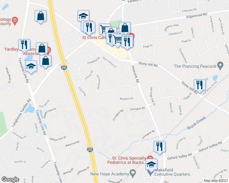 map of restaurants, bars, coffee shops, grocery stores, and more near 1691 Bluebird Drive in Morrisville