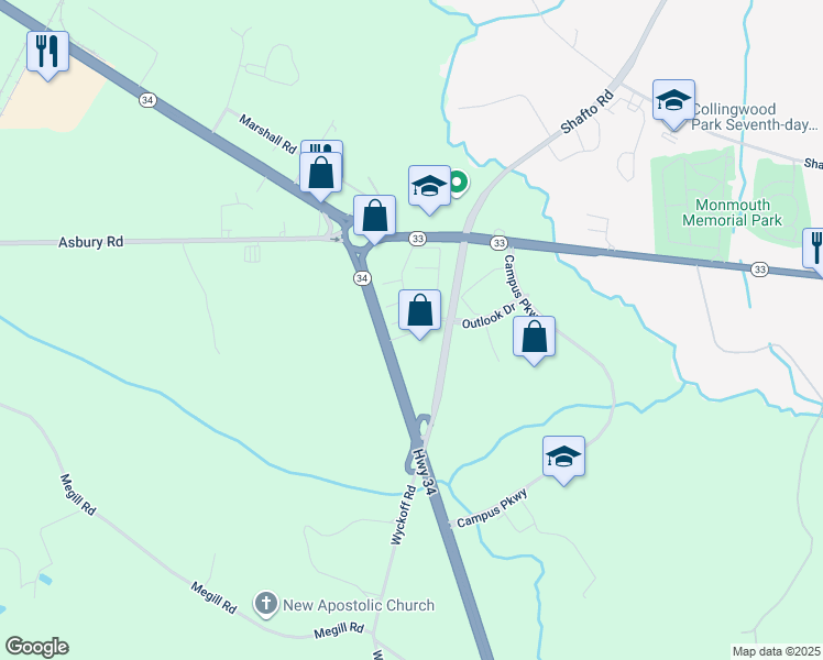 map of restaurants, bars, coffee shops, grocery stores, and more near 1310 New Jersey 34 in Wall Township