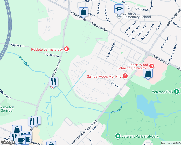 map of restaurants, bars, coffee shops, grocery stores, and more near 1116 Silver Court in Hamilton Township