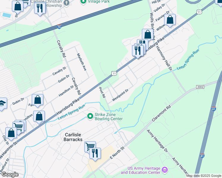 map of restaurants, bars, coffee shops, grocery stores, and more near 330 Sherman Avenue in Carlisle
