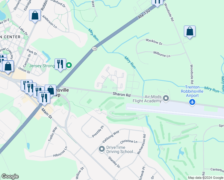 map of restaurants, bars, coffee shops, grocery stores, and more near 10 Isa Court in Robbinsville Township
