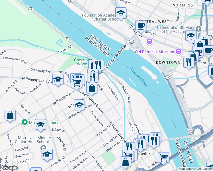map of restaurants, bars, coffee shops, grocery stores, and more near 131 East Maple Avenue in Morrisville