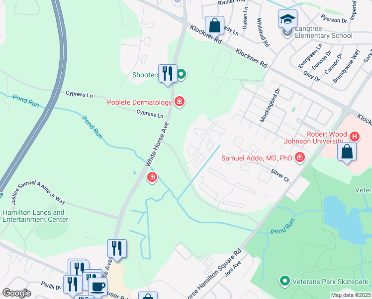 map of restaurants, bars, coffee shops, grocery stores, and more near 45 Juniper Way in Hamilton Township