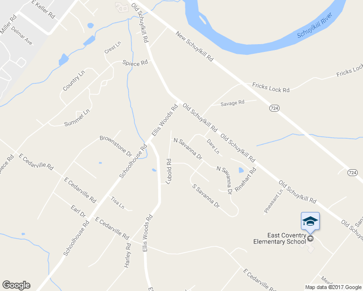 map of restaurants, bars, coffee shops, grocery stores, and more near 5 North Savanna Drive in Pottstown