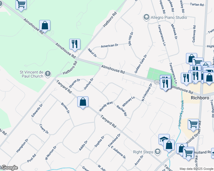 map of restaurants, bars, coffee shops, grocery stores, and more near 37 Jasons Way in Richboro