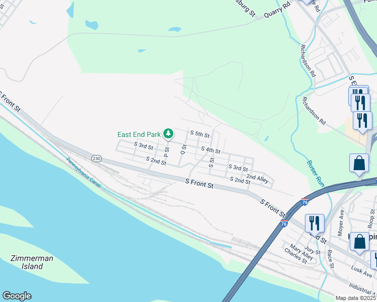 map of restaurants, bars, coffee shops, grocery stores, and more near 2402 South 3rd Street in Steelton