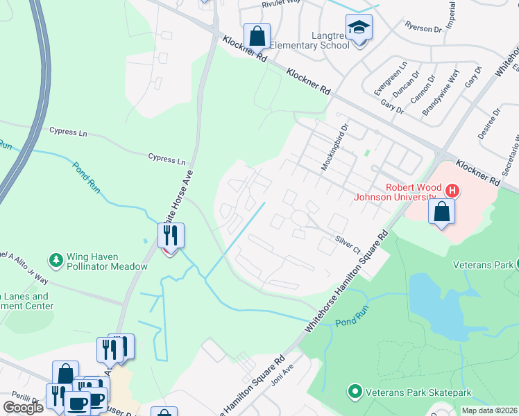 map of restaurants, bars, coffee shops, grocery stores, and more near 34 Mulberry Court in Hamilton Township