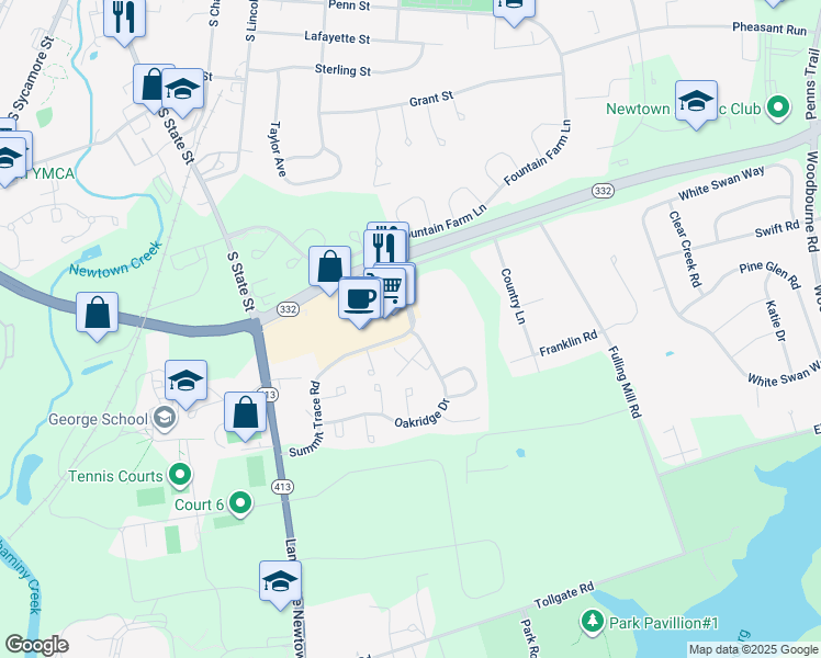 map of restaurants, bars, coffee shops, grocery stores, and more near 34 Summit Trace Road in Langhorne