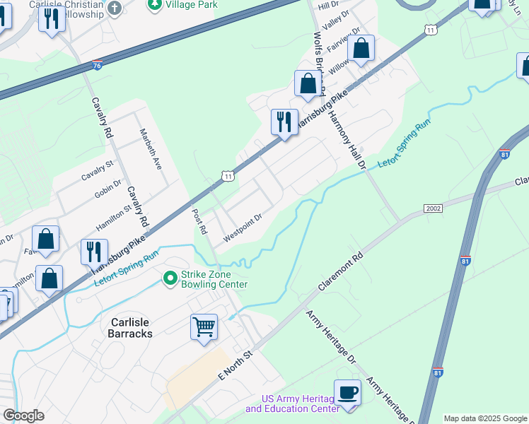 map of restaurants, bars, coffee shops, grocery stores, and more near 176 Westpoint Drive in Carlisle