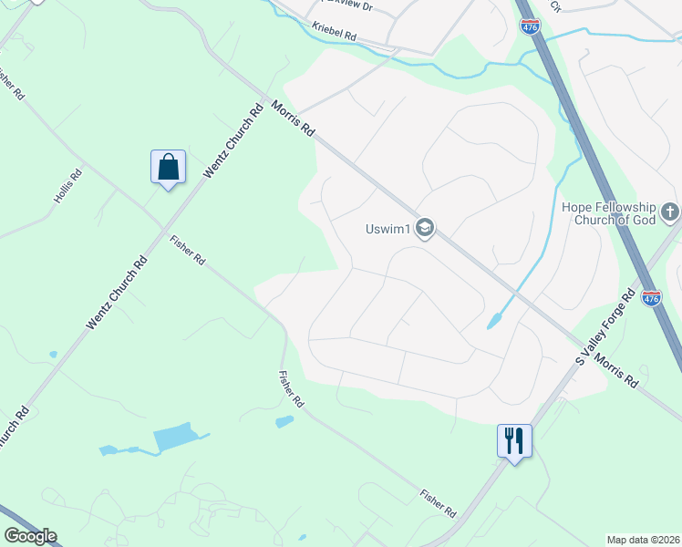 map of restaurants, bars, coffee shops, grocery stores, and more near 2220 Locust Drive in Lansdale